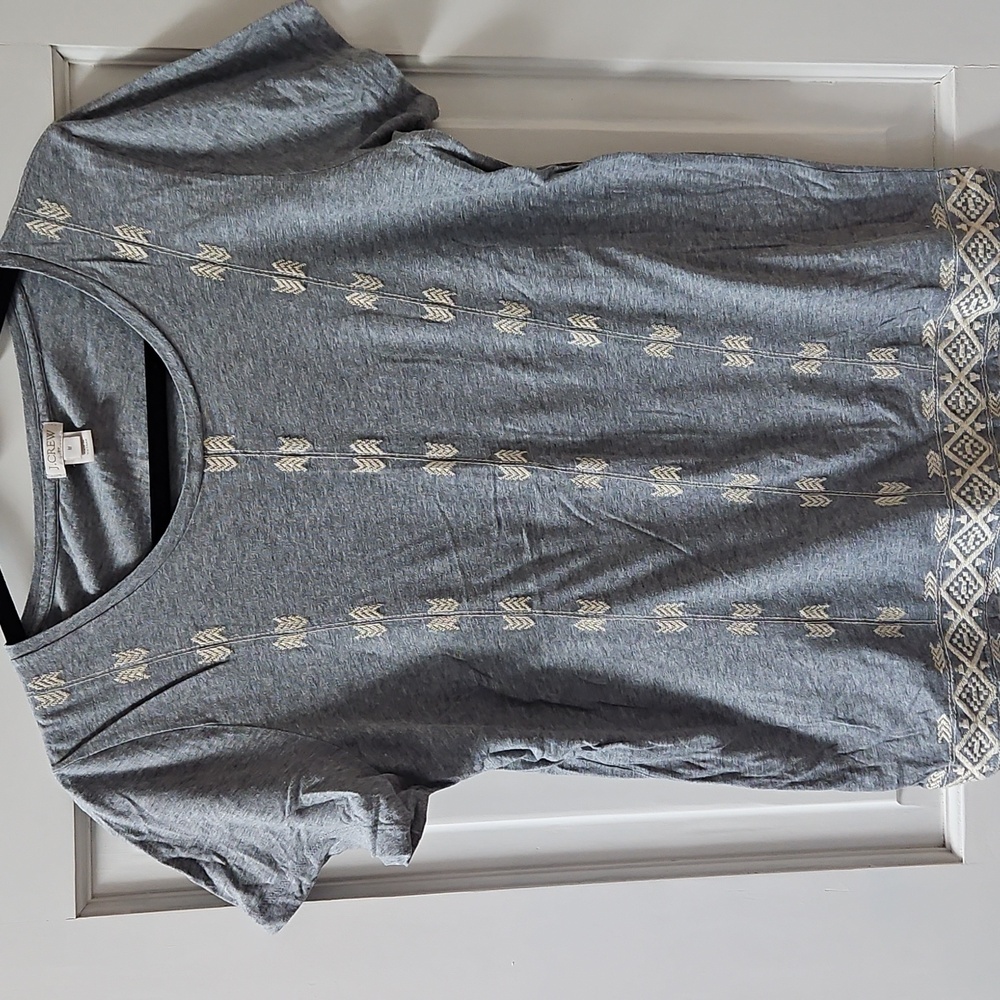J. Crew Gray Tee with Cream Embroidery